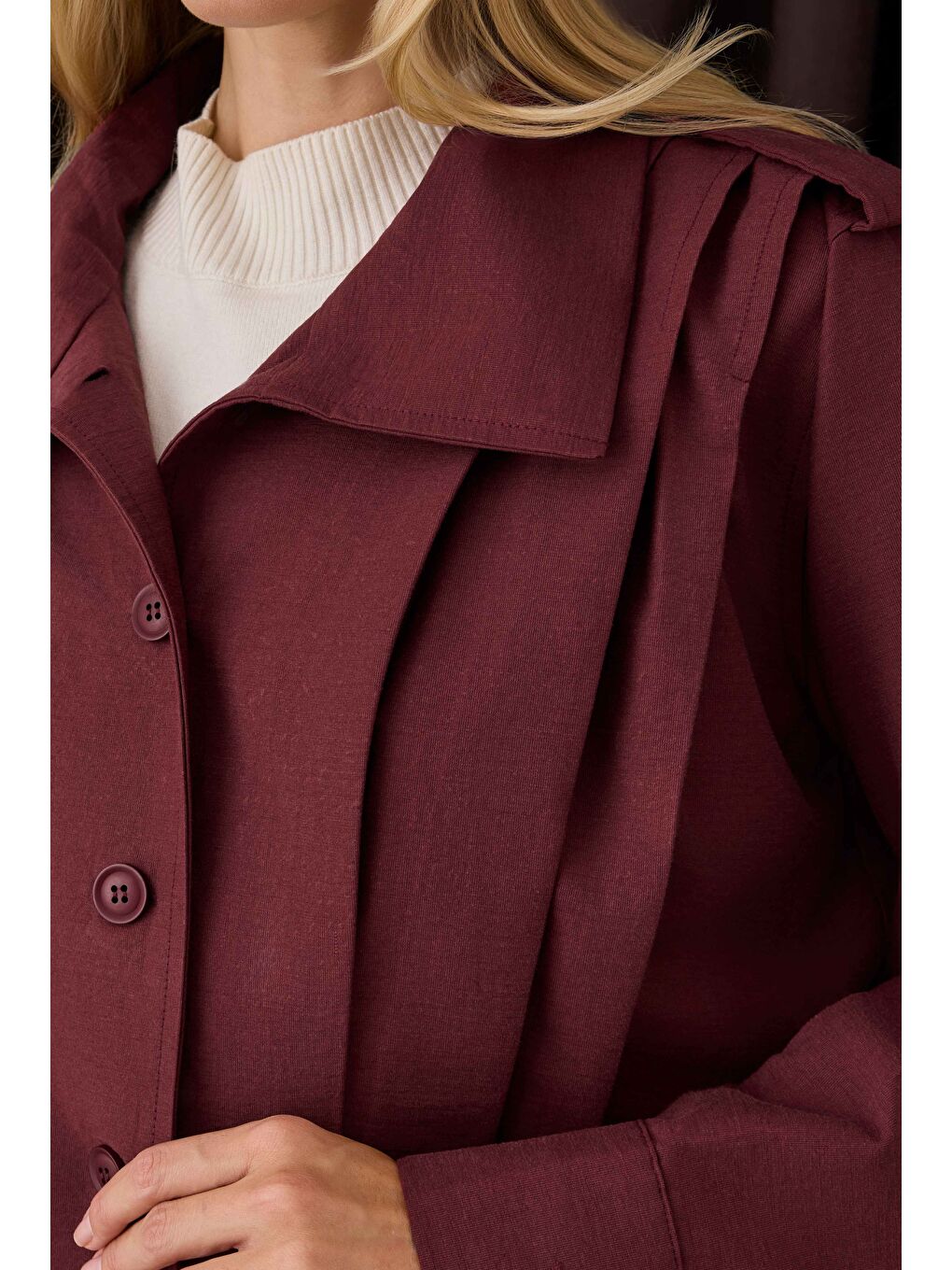 Kısa Pileli Ceket Bordo-4