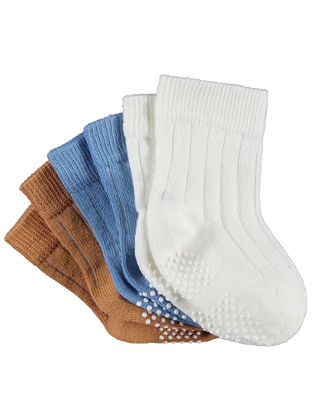 Beyaz Baby Çift Baskı Kaydırmaz 3'lü 6-18 Ay Bebek Erkek Çorap Set - Standart-4