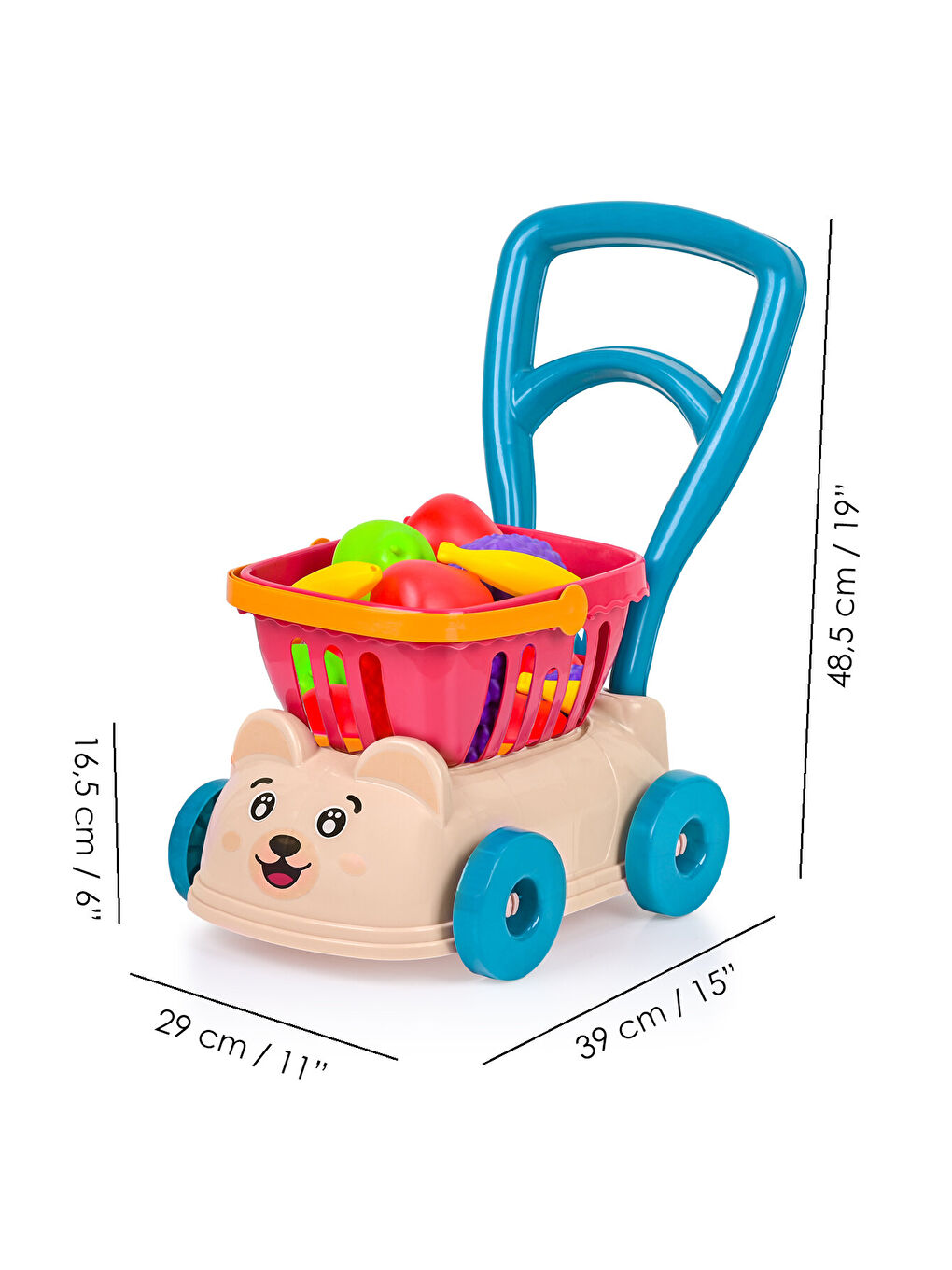 14 Parça Market Sepetli Yürüme Arkadaşı - İlk Adım Arabası Meyve Sebze Atıştırmalık Alışveriş Sepeti-3