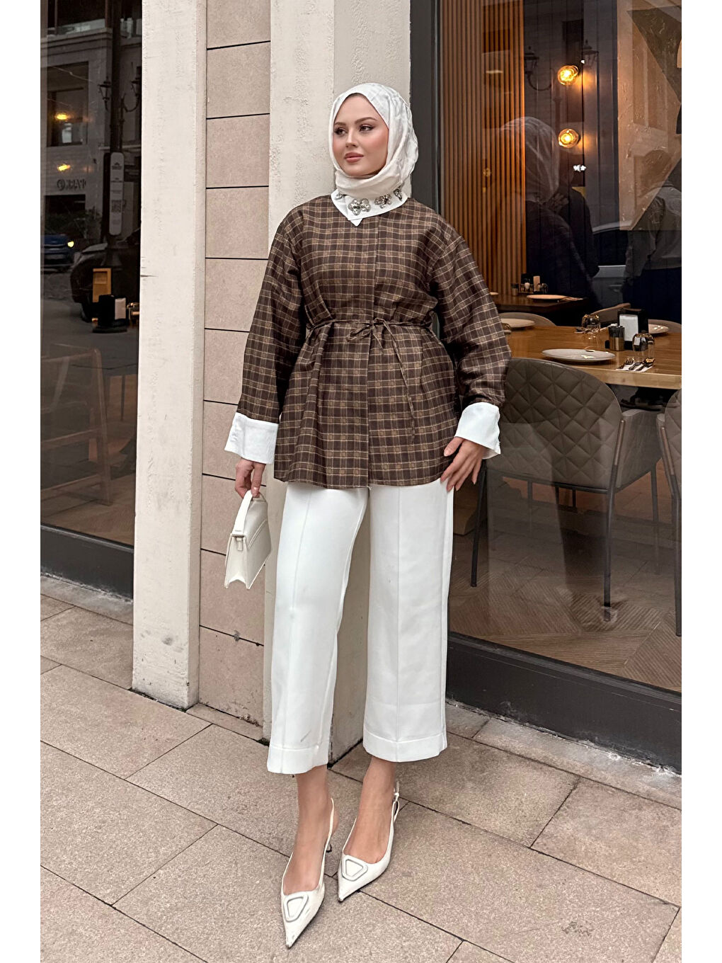 Kadın Gizli Düğmeli Bel Bağlamalı Gömlek Yağ Yeşil-1