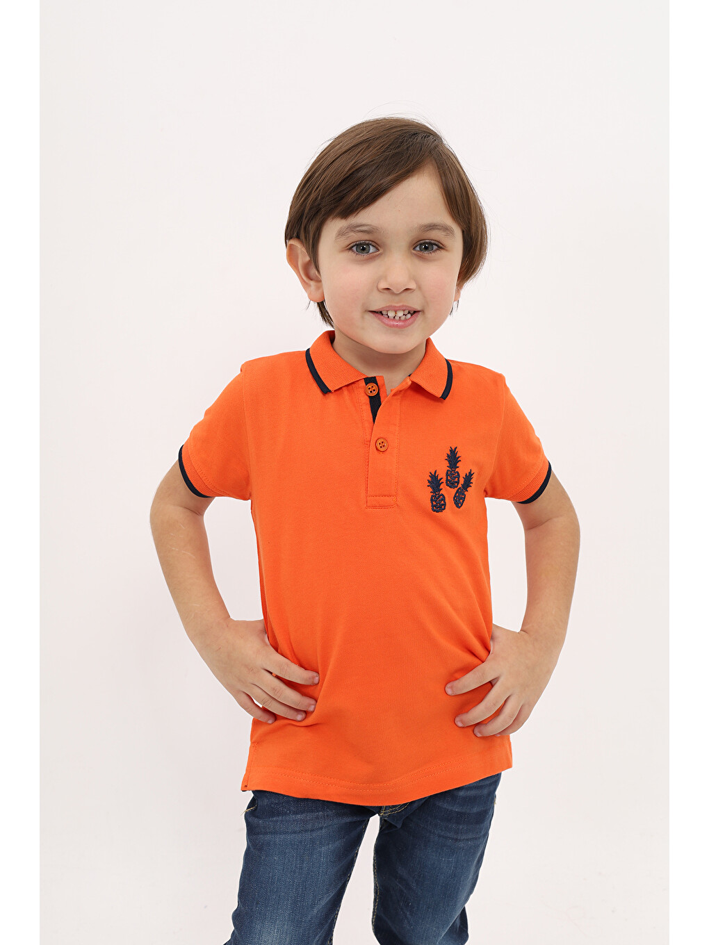 Turuncu Erkek Çocuk Nakışlı Tişört-4