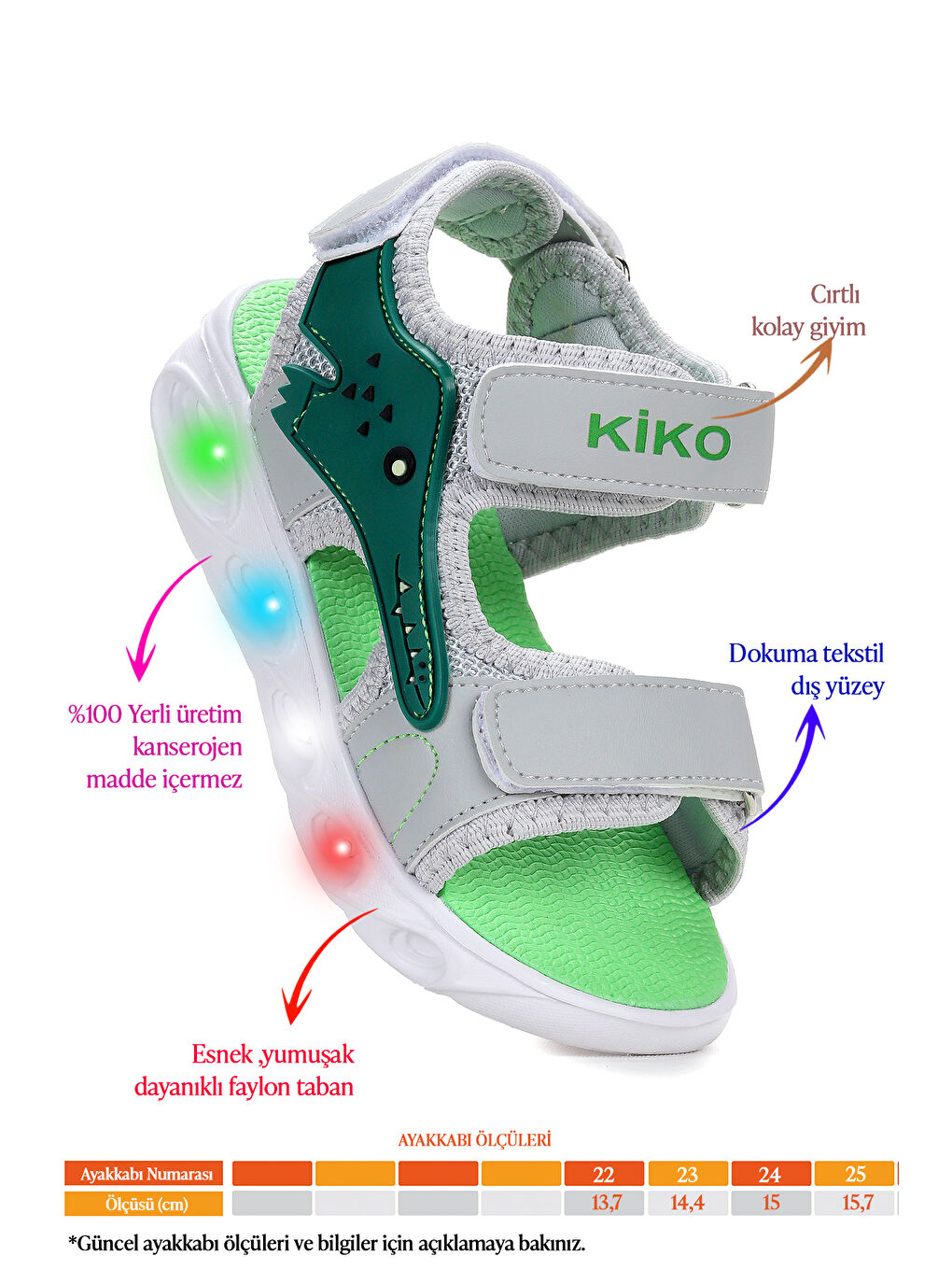 Gri Arnı Günlük Işıklı Cırtlı Erkek Bebek Sandalet Ayakkabı-1