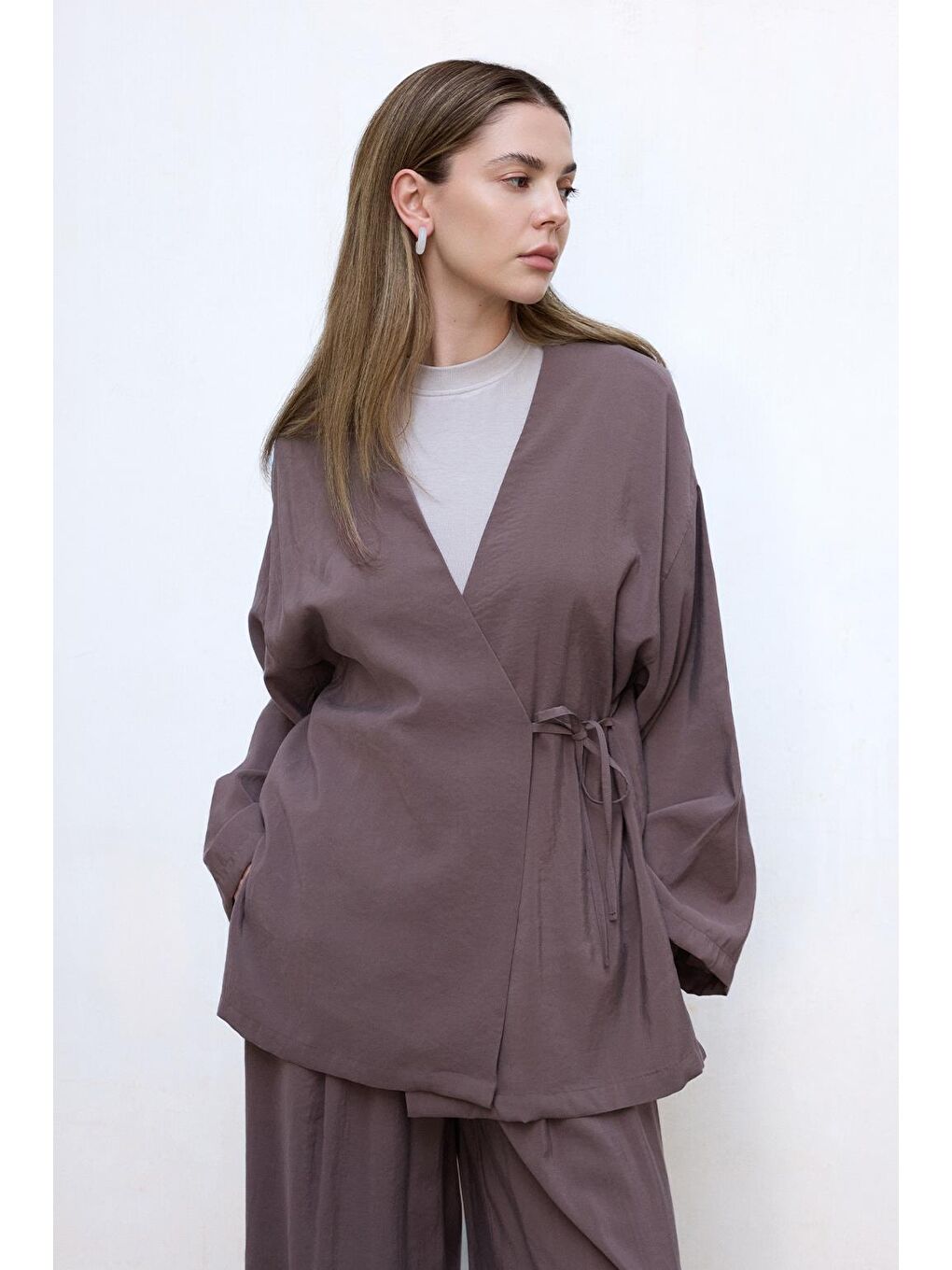 Kahverengi Anvelop Modal Gömlek Pantolon Takım Toprak-1