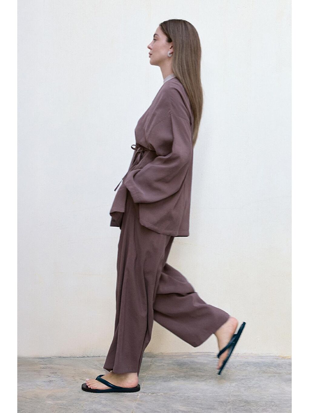 Kahverengi Anvelop Modal Gömlek Pantolon Takım Toprak-4