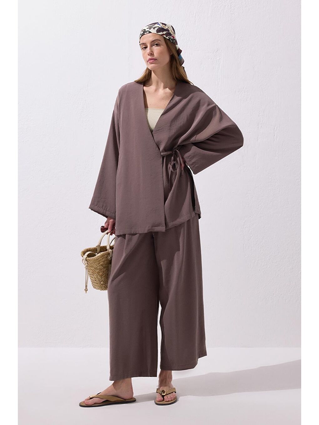 Kahverengi Anvelop Modal Gömlek Pantolon Takım Toprak-6