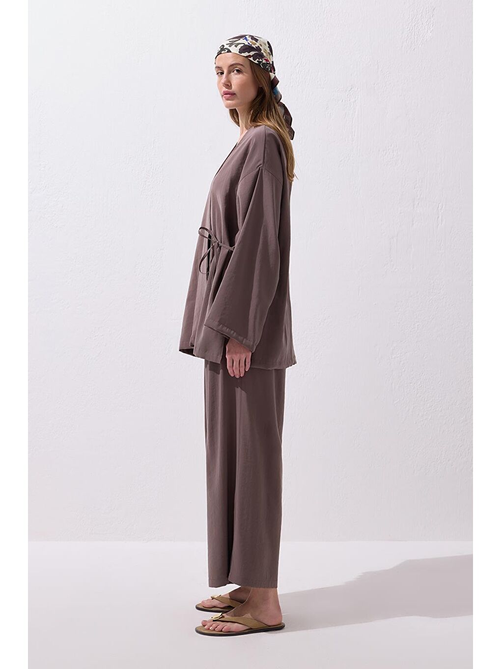 Kahverengi Anvelop Modal Gömlek Pantolon Takım Toprak-7