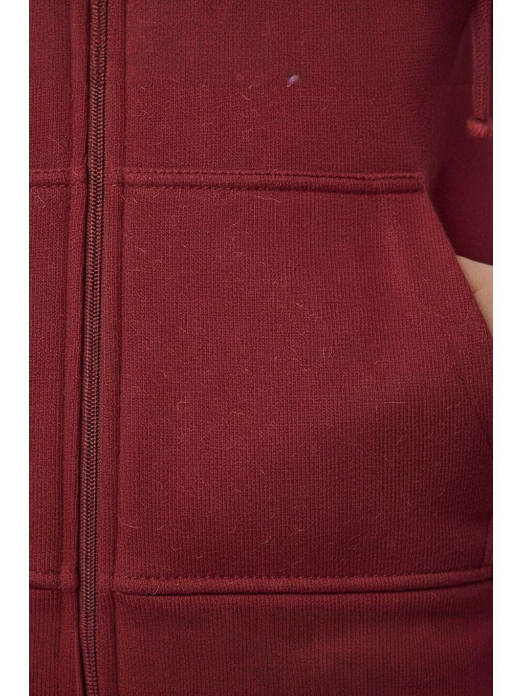 Kırmızı Kadın Sıfır Kol Kapüşonlu Hırka ve Uzun Kollu Tişört Takımı-5