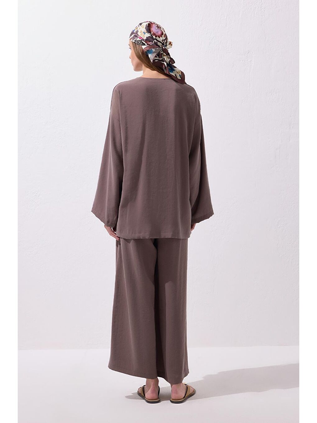 Kahverengi Anvelop Modal Gömlek Pantolon Takım Toprak-8