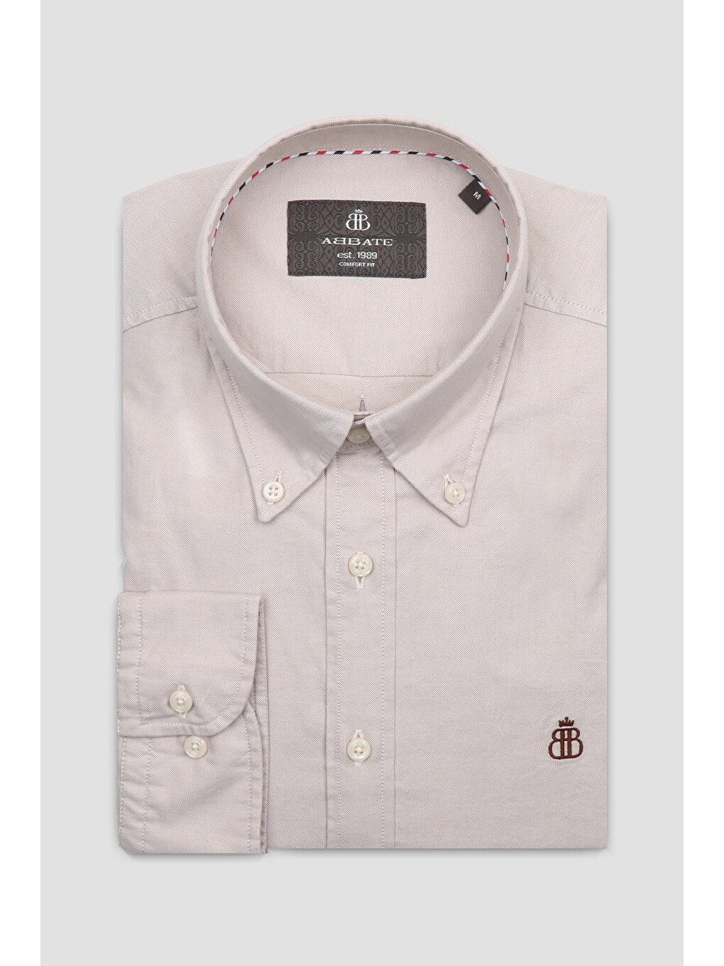 Luca Oxford Stretch Pamuk Karışımlı Comfort Fit Bej Düğmeli Yaka Erkek Düz Gömlek-3