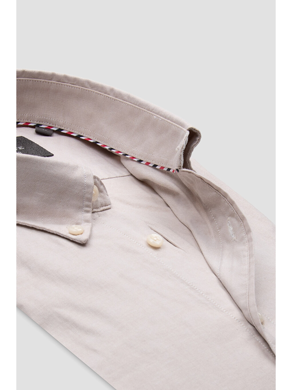 Luca Oxford Stretch Pamuk Karışımlı Comfort Fit Bej Düğmeli Yaka Erkek Düz Gömlek-4