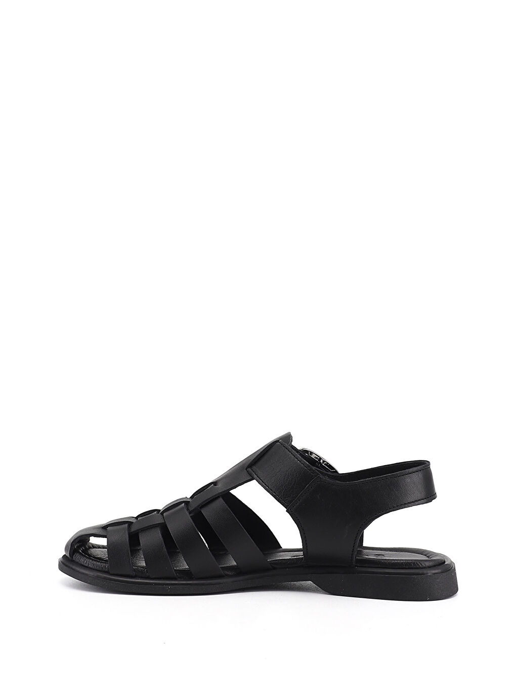 Siyah Kadın SİYAH Tokalı Bantlı Burnu Kapalı Hakiki Deri Sandalet-3