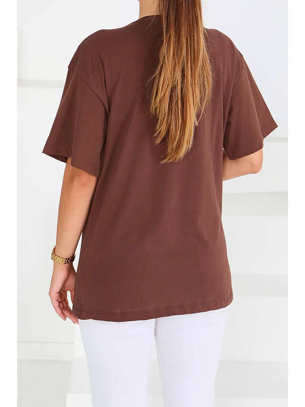 Kahverengi Baskılı Taşlı T-Şhirt Kahve - 27375-3