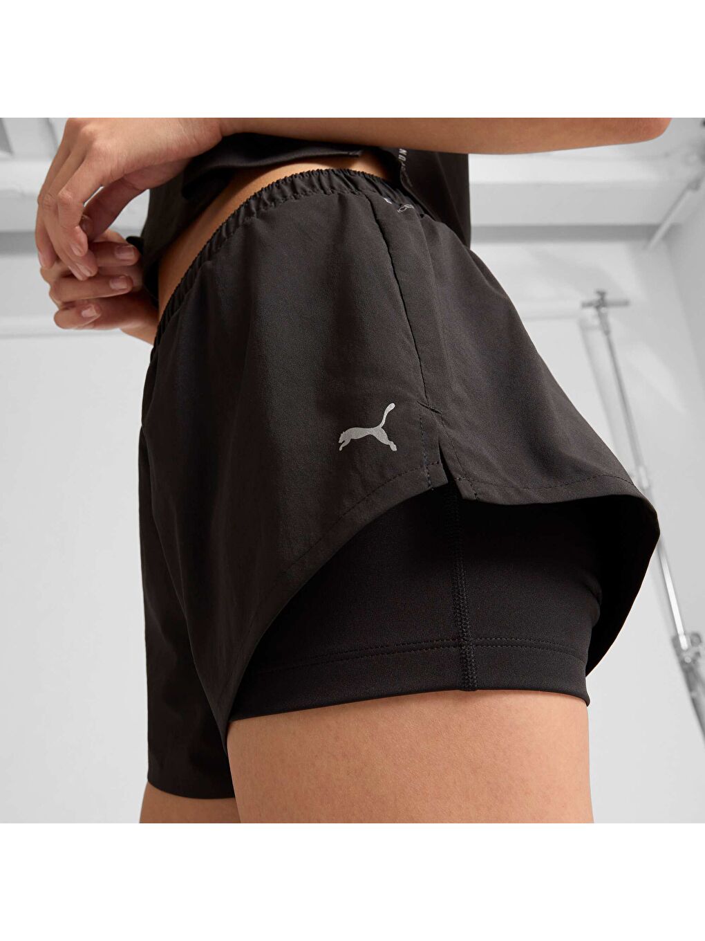 Siyah Kadın 2'si 1 Arada Koşu Şortu-2