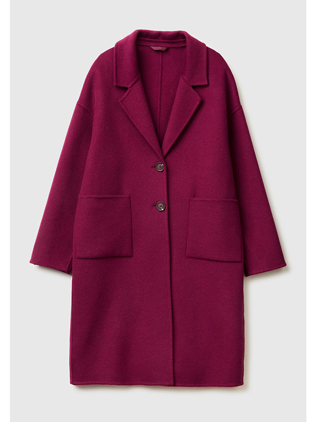 Kadın Mor Yün ve Viskoz Karışımlı Cep Detaylı Düğmeli Kruvaze Kaban-1