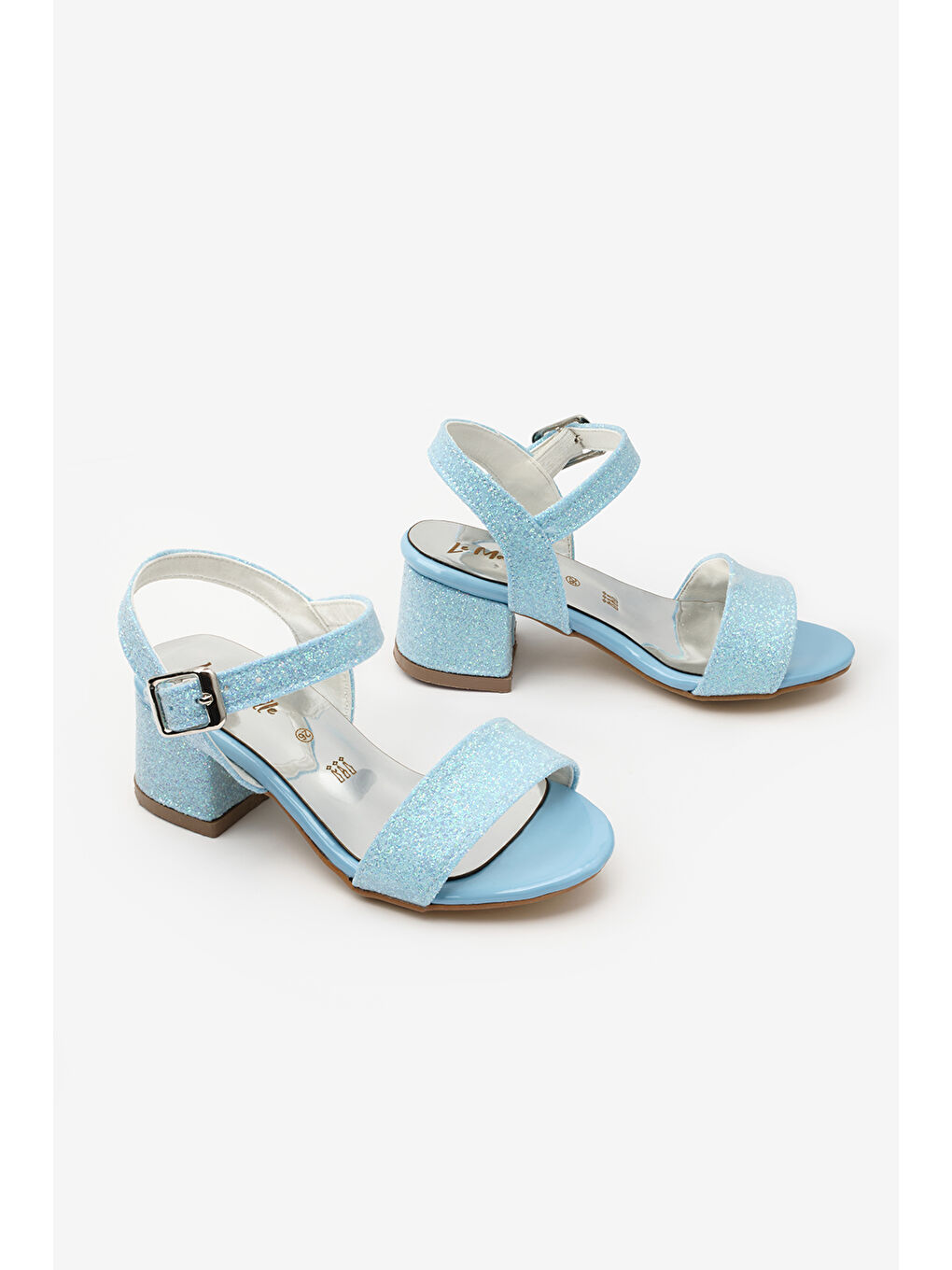 Mavi Tek Bantlı Bilekten Bağlamalı Kız Çocuk Topuklu Ayakkabı