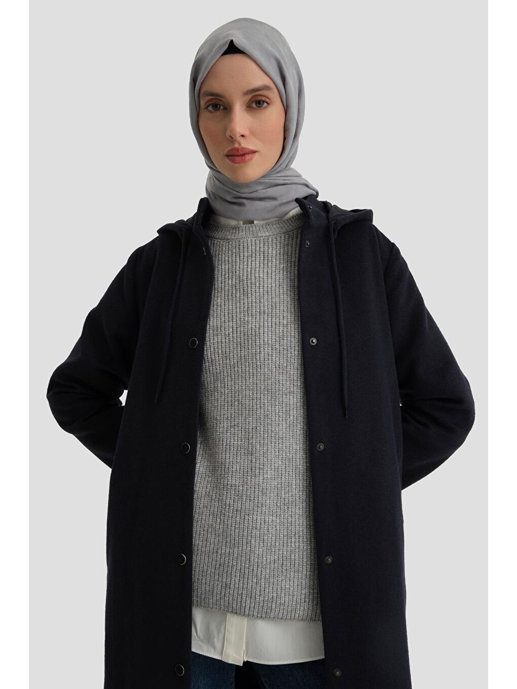 Kapüşonlu Manto 24Kh8111 Lacivert