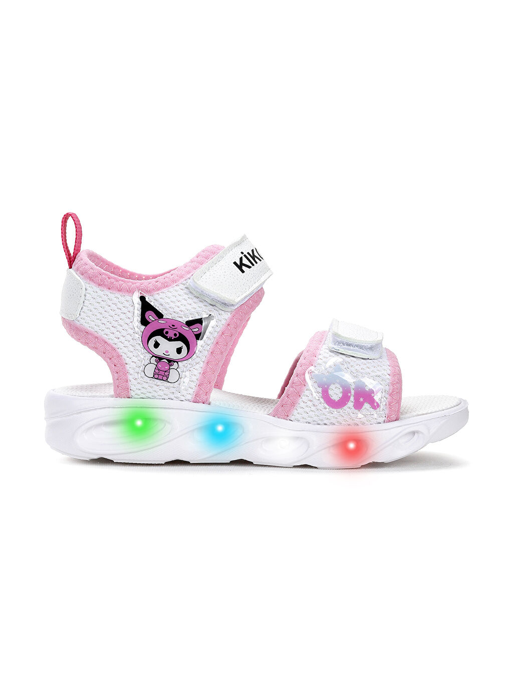 Beyaz Kuruza Günlük Işıklı Cırtlı Kız Bebek Sandalet Ayakkabı-2