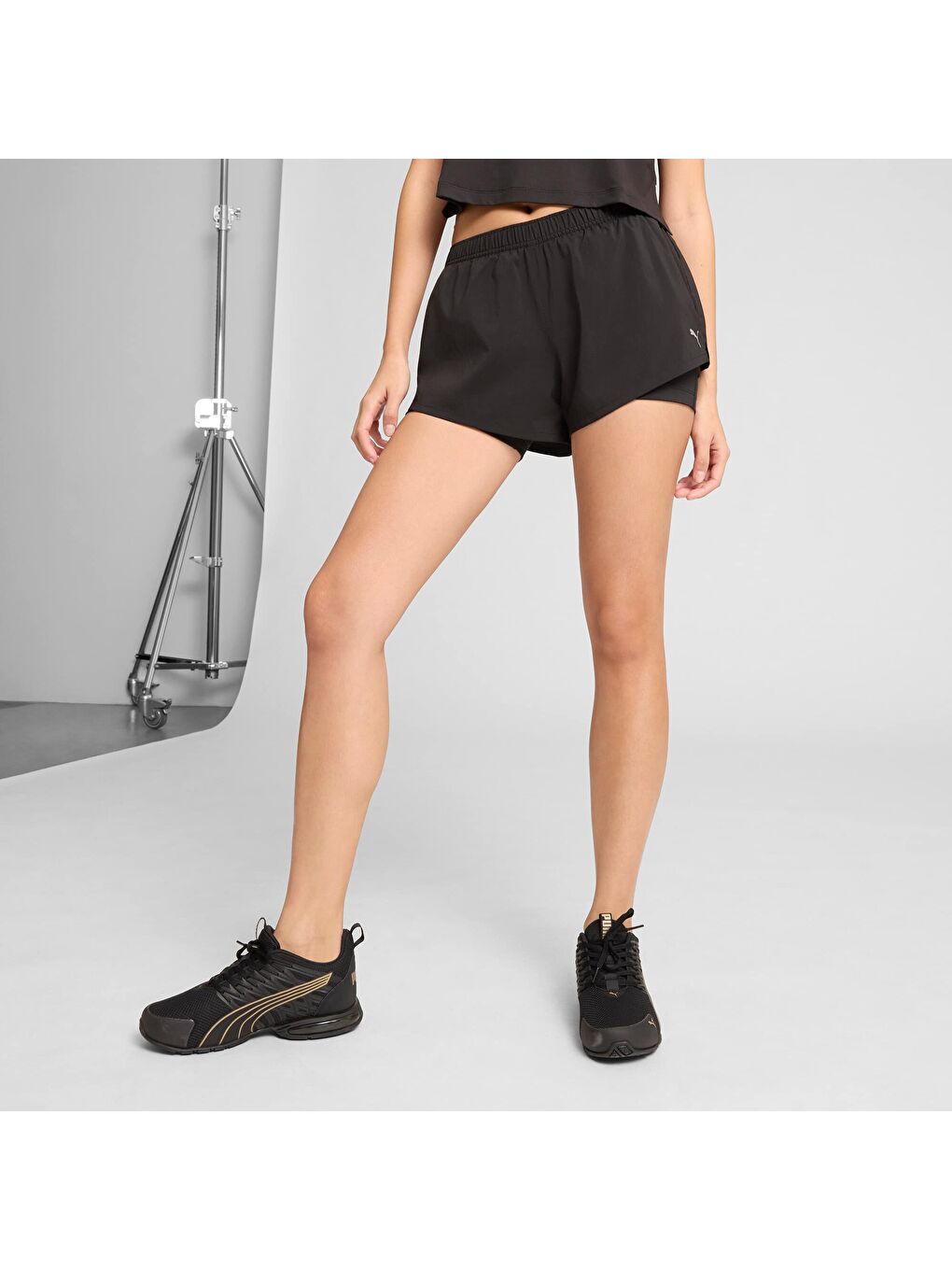 Siyah Kadın 2'si 1 Arada Koşu Şortu-4