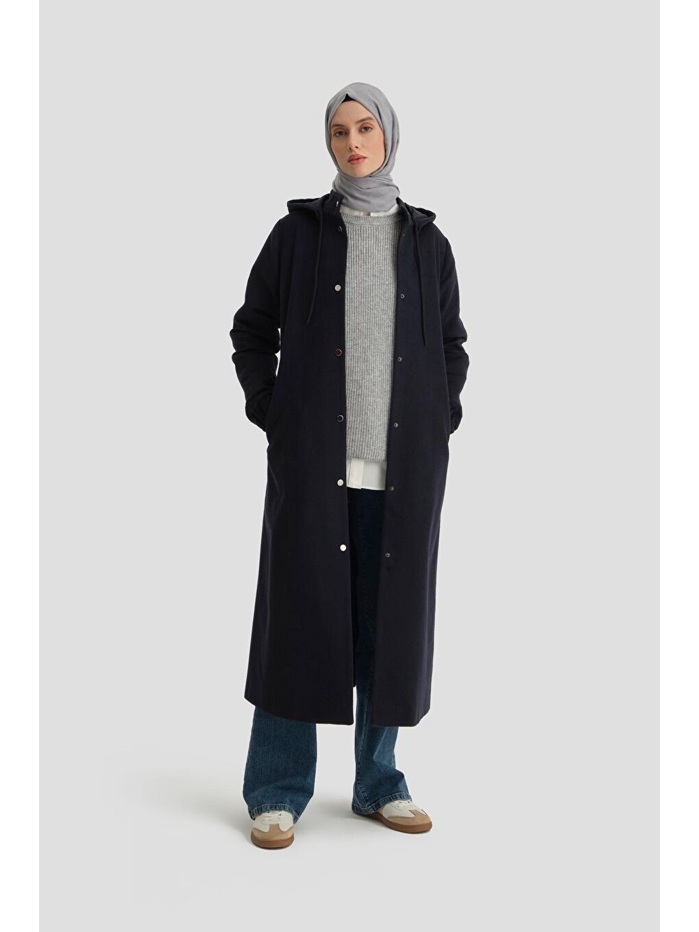 Kapüşonlu Manto 24Kh8111 Lacivert-1