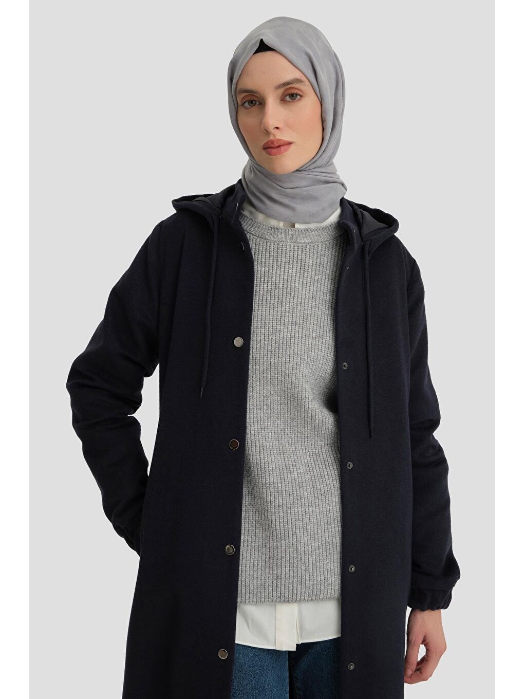 Kapüşonlu Manto 24Kh8111 Lacivert-2