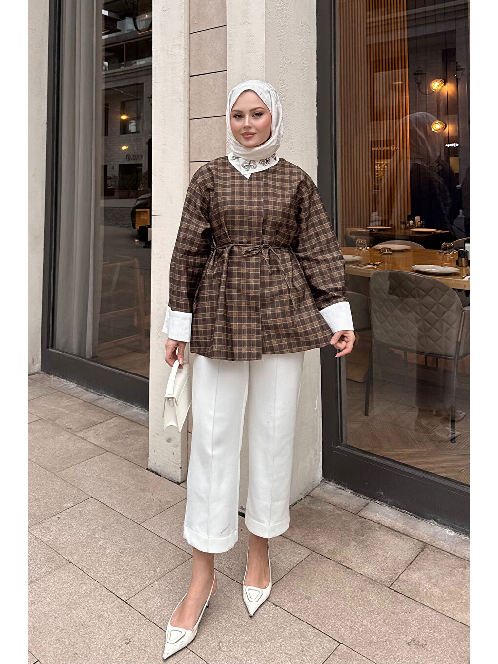 Kadın Gizli Düğmeli Bel Bağlamalı Gömlek Yağ Yeşil-4