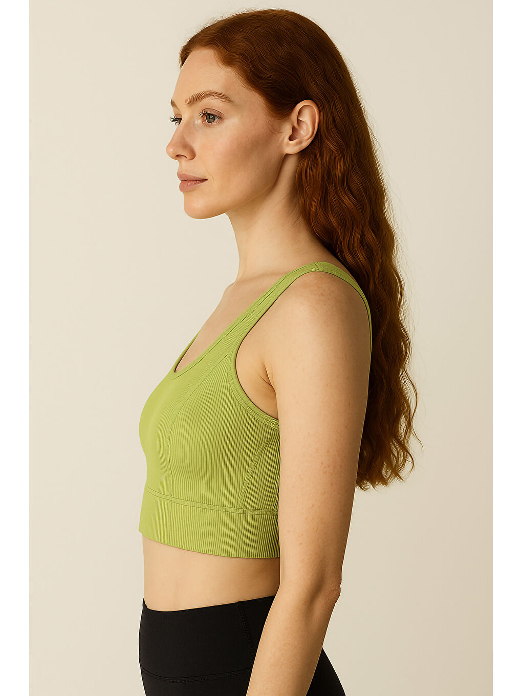 Yeşil Kalın Askılı Toparlayıcı Ripli Spor Büstiyer-1