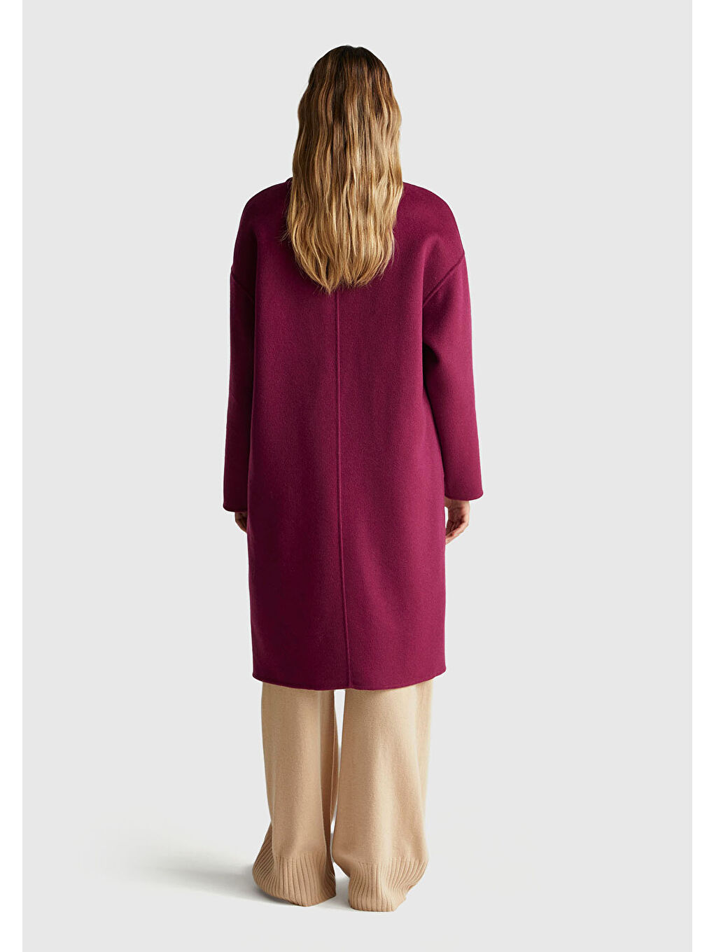 Kadın Mor Yün ve Viskoz Karışımlı Cep Detaylı Düğmeli Kruvaze Kaban-2