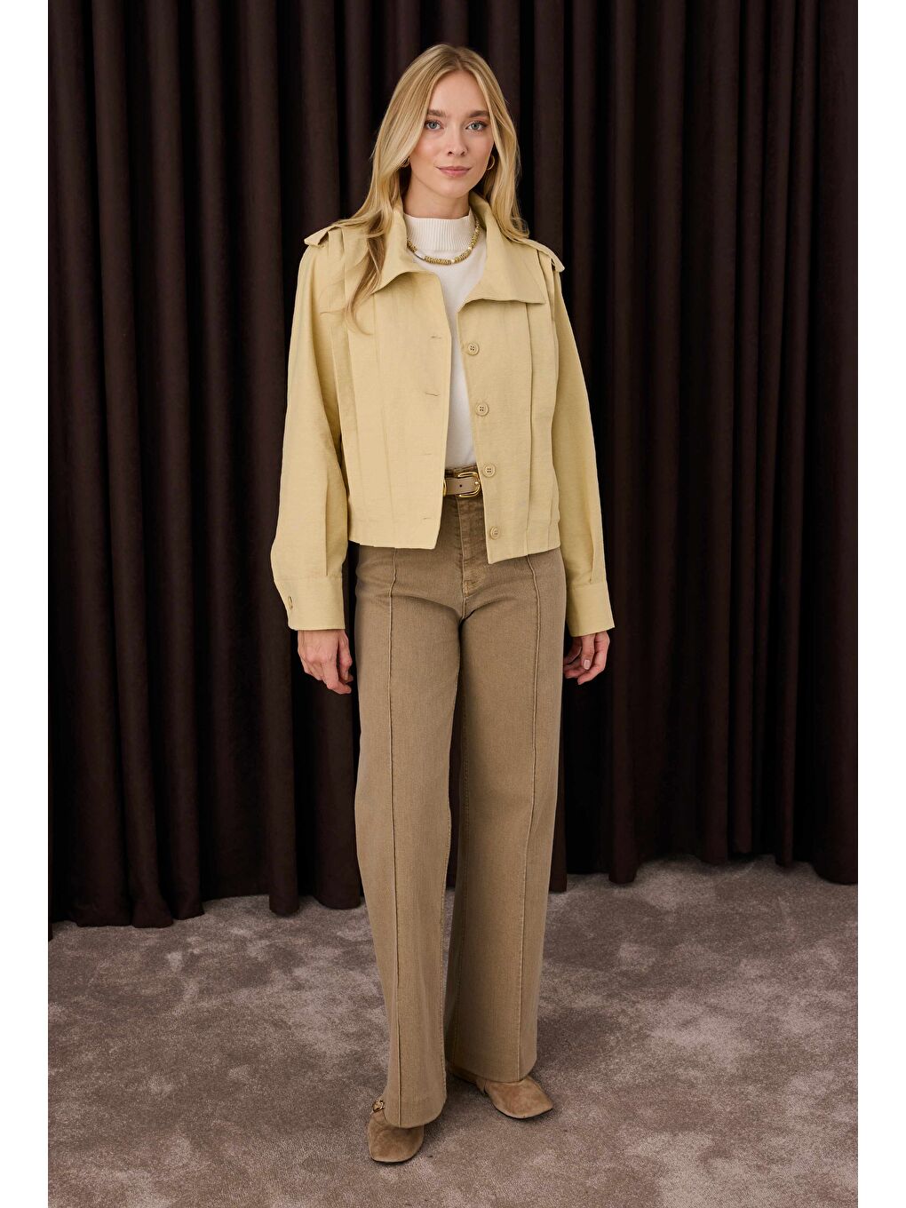 Kısa Pileli Ceket Tereyağ Sarısı-2