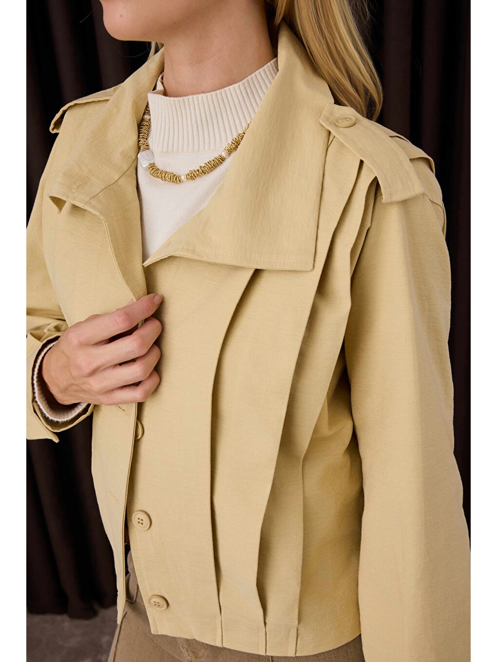 Kısa Pileli Ceket Tereyağ Sarısı-3