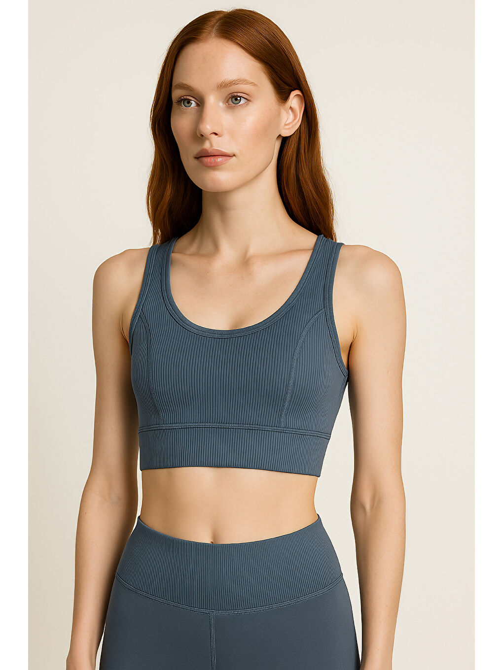 İndigo Kalın Askılı Toparlayıcı Ripli Spor Büstiyer