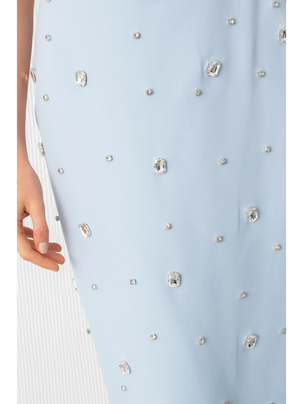 Kadın Bebe Mavi Tek Omuz Taşlı Söz Nişan Nikah Abiye Elbise-3