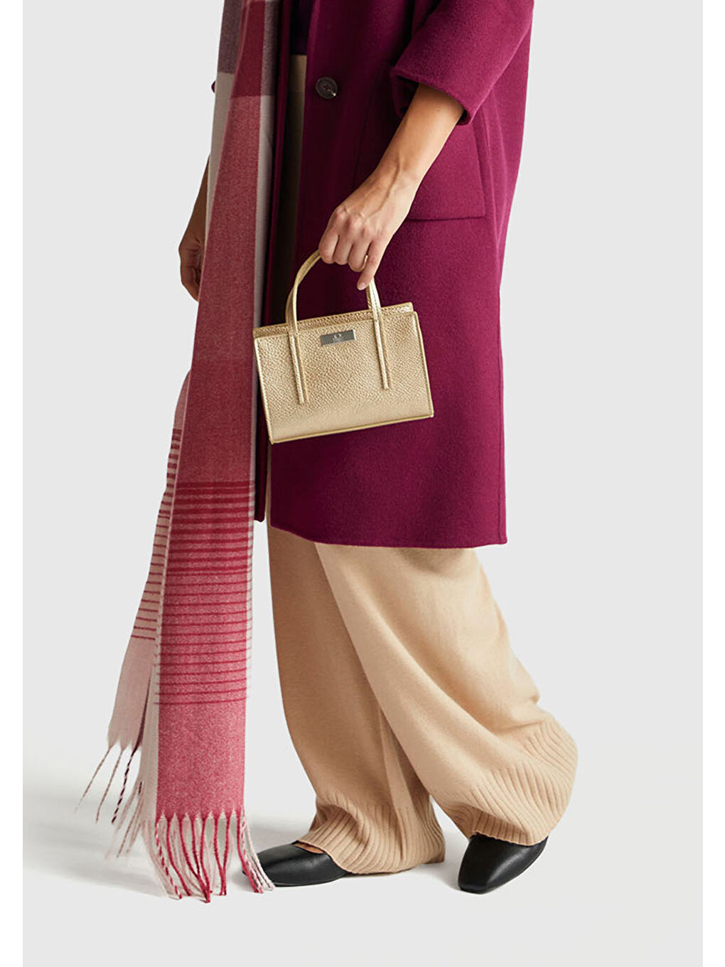 Kadın Mor Yün ve Viskoz Karışımlı Cep Detaylı Düğmeli Kruvaze Kaban-4