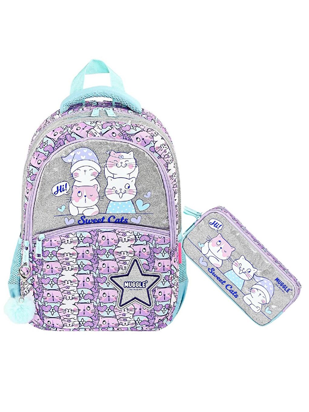 3 Bölmeli Sweet Cats Okul Sırt Çantası + Kalemlik