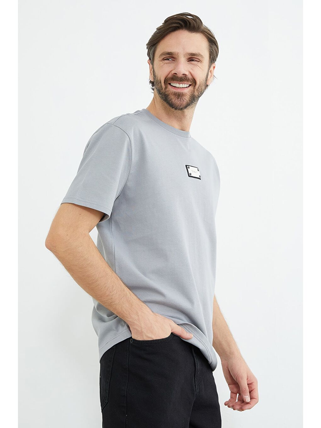 Gri Armalı Bisiklet Yaka Tişört-1