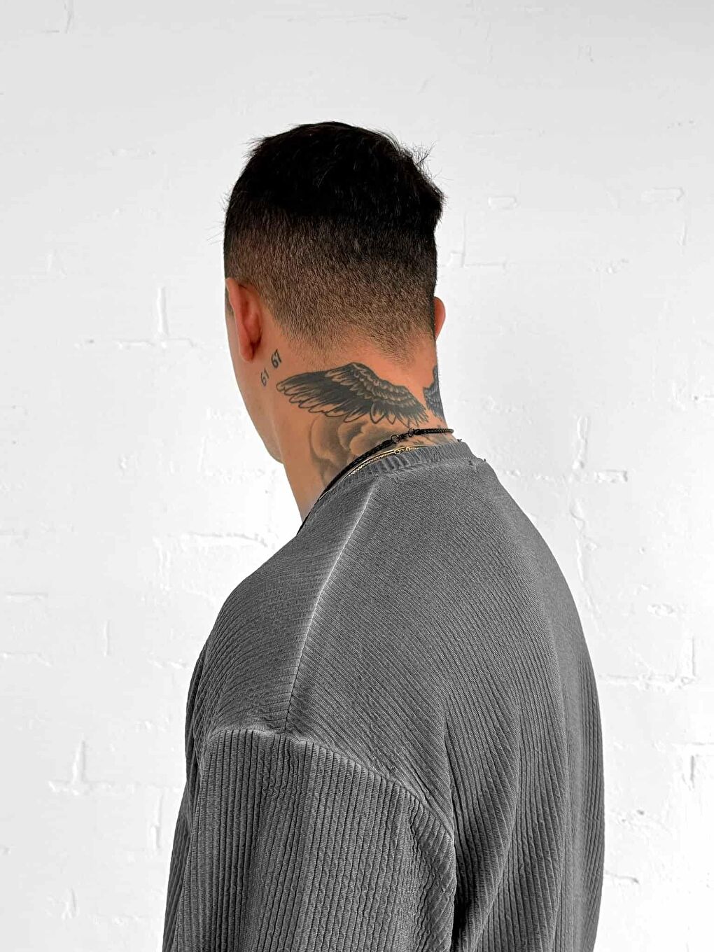 Erkek Yıkamalı Fitilli Oversize T-Shirt Siyah-1