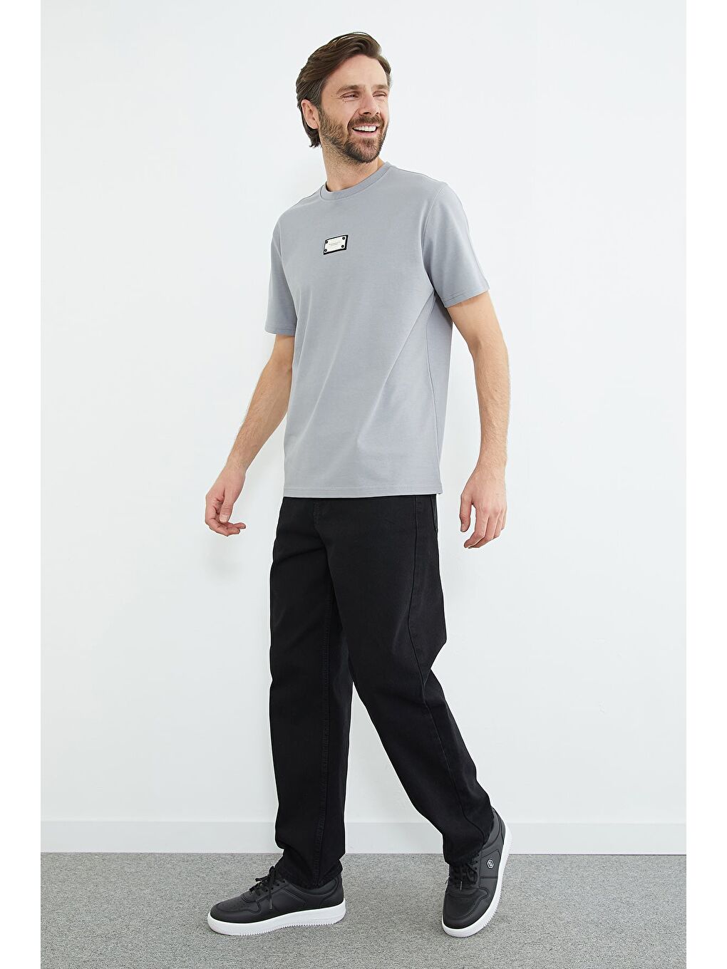 Gri Armalı Bisiklet Yaka Tişört-3