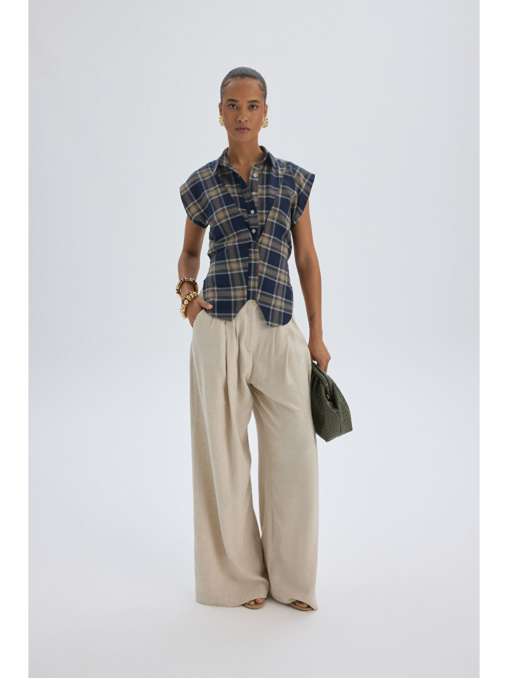 Frenzy Ekoseli Lacivert Kısa Gömlek-1