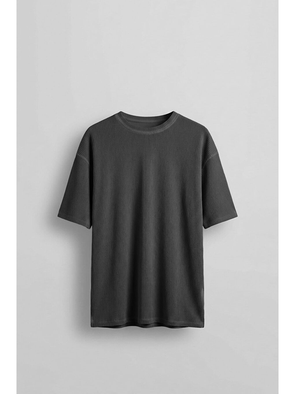 Erkek Yıkamalı Fitilli Oversize T-Shirt Siyah-3