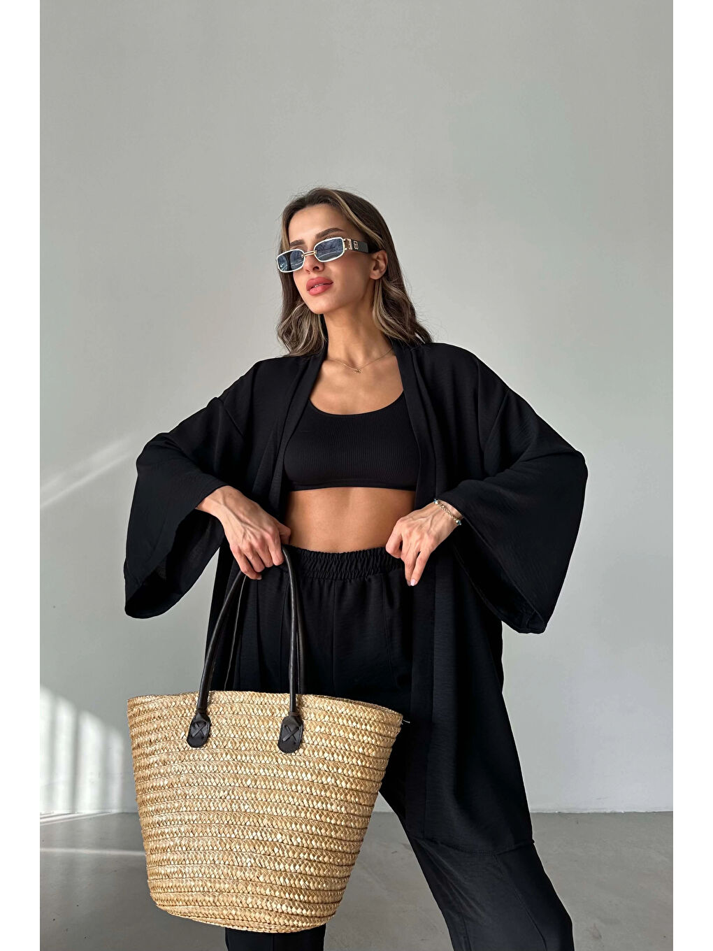 Kadın Siyah Kimono Takım-9