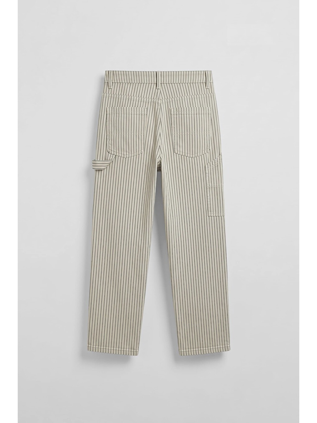 Erkek Baggy Fit Çizgili Jean Pantolon Bej-1