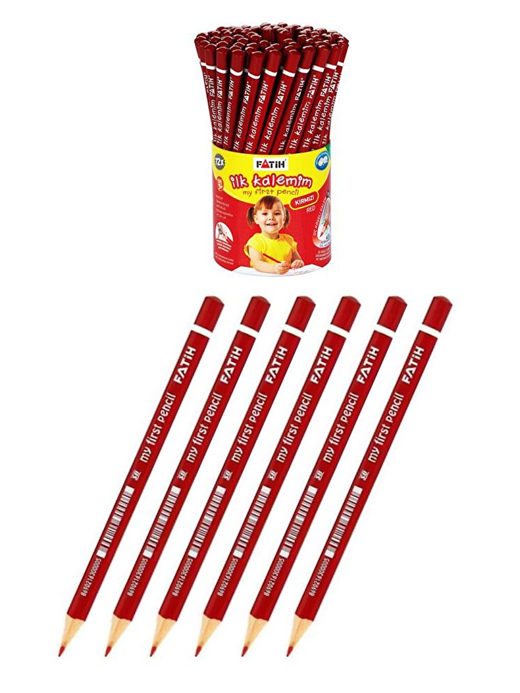 Jumbo Kırmızı Kalem 6 Adet Kırmızı Başlık Kalemi Üçgen Kırmızı Renk Kurşun Kalem İlk Kalemim