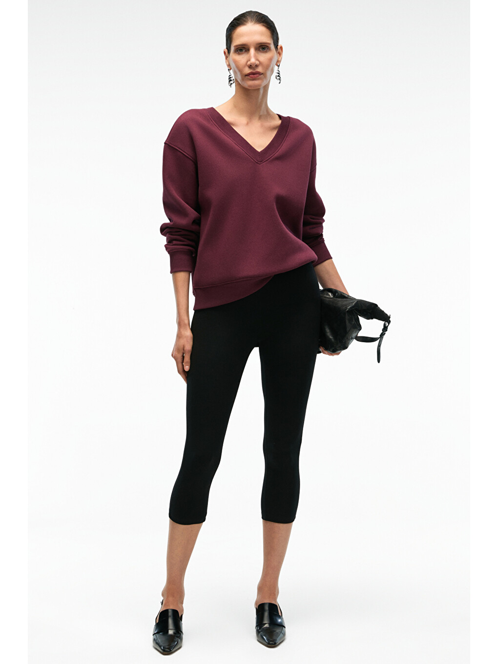 Arınel Kadın V Yaka Regular Fit Bordo Sweatshirt-4