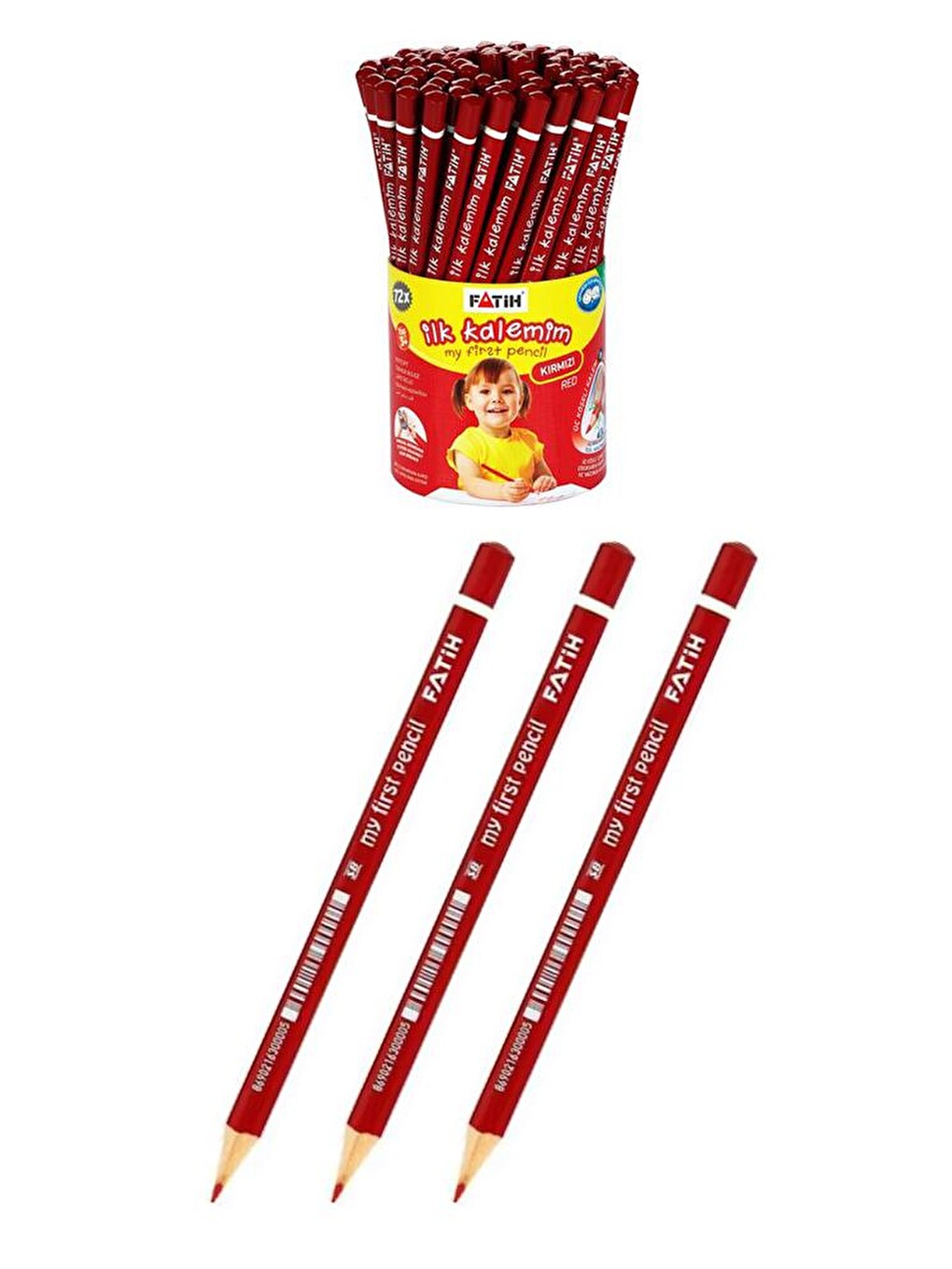 Jumbo Kırmızı Kalem 3 Adet Kırmızı Başlık Kalemi Üçgen Kırmızı Renk Kurşun Kalem İlk Kalemim