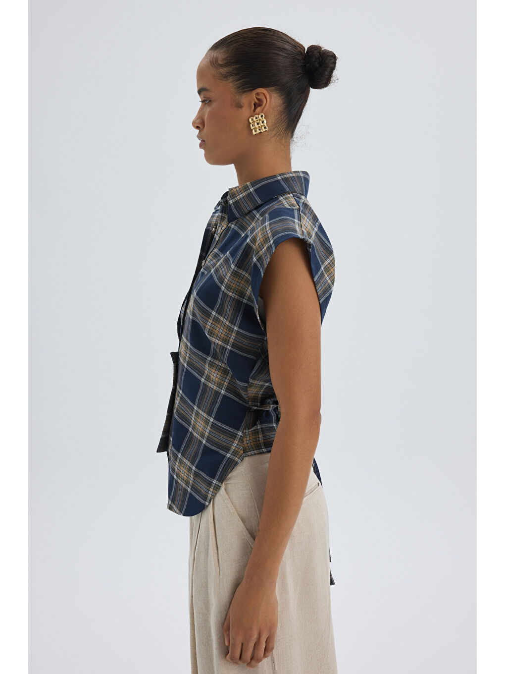 Frenzy Ekoseli Lacivert Kısa Gömlek-2