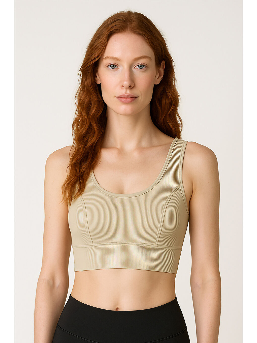 Bej Kalın Askılı Toparlayıcı Ripli Spor Büstiyer