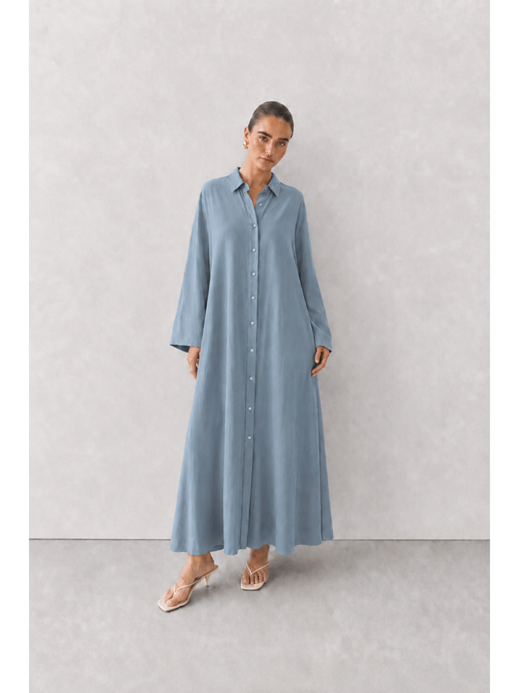 Elia | A Pile Poplin Elbise Soft Mavi-1
