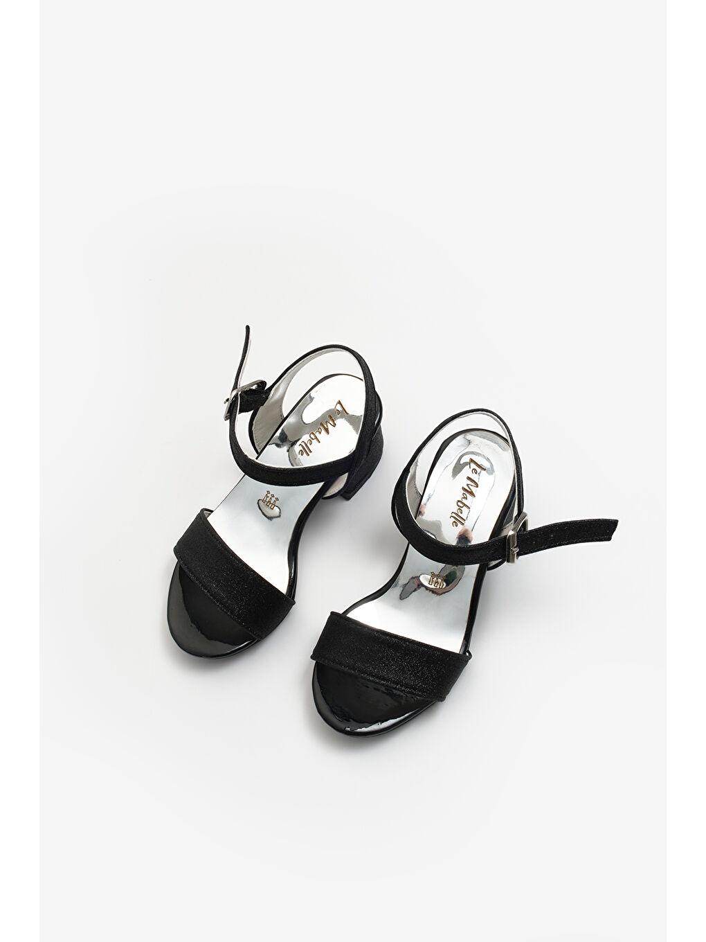 Siyah Tek Bantlı Bilekten Bağlamalı Kız Çocuk Topuklu Ayakkabı-1