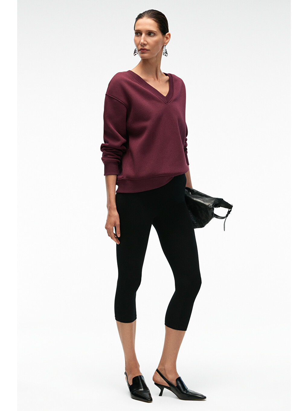Arınel Kadın V Yaka Regular Fit Bordo Sweatshirt-5