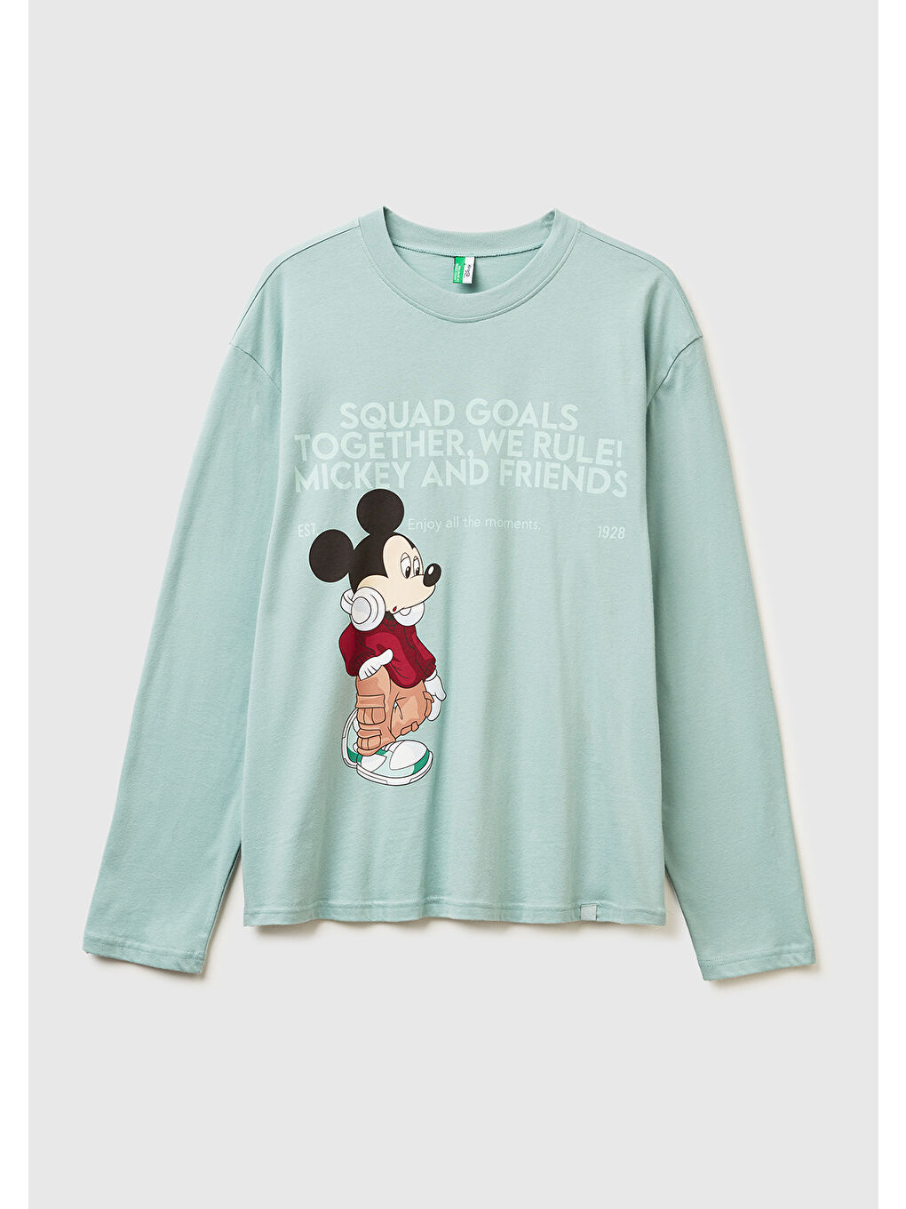 Erkek Açık Yeşil %100 Pamuk Disney Baskılı Uzun Kollu T-Shirt-1