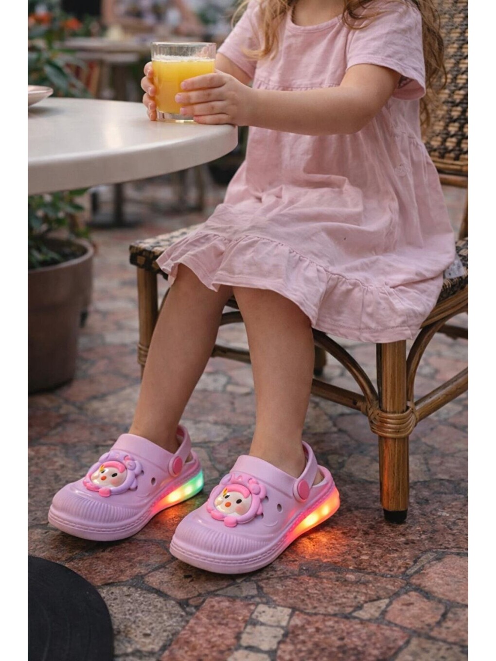 Lila Işıklı Minik Maymun Çocuk Sandalet Terlik-1